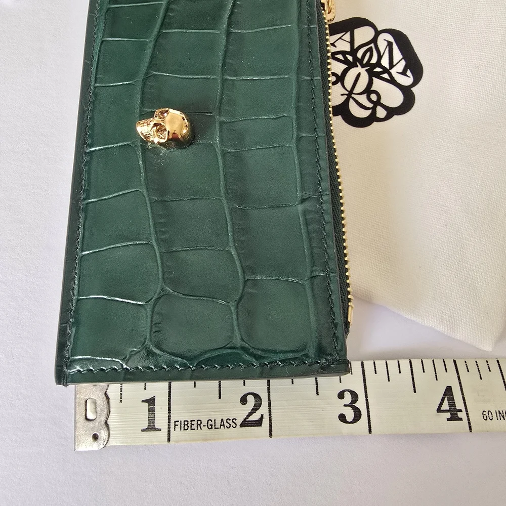 Alexander McQueen Croc-Embossed Leather Skull Card Holder Green Gold - Picture 7 of 7
